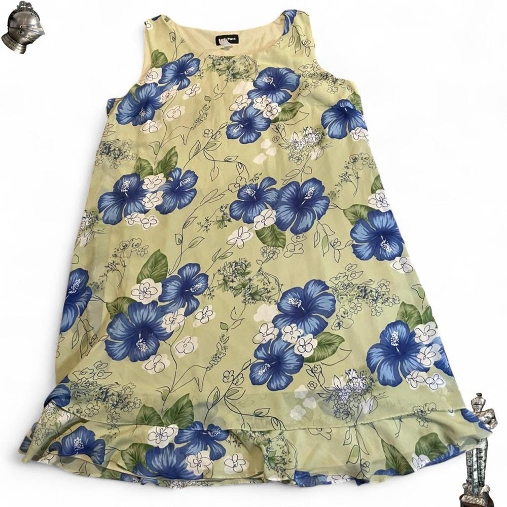 Vintage 90s green blue floral maxi ruffle tropical summer dress Kari’s Place
